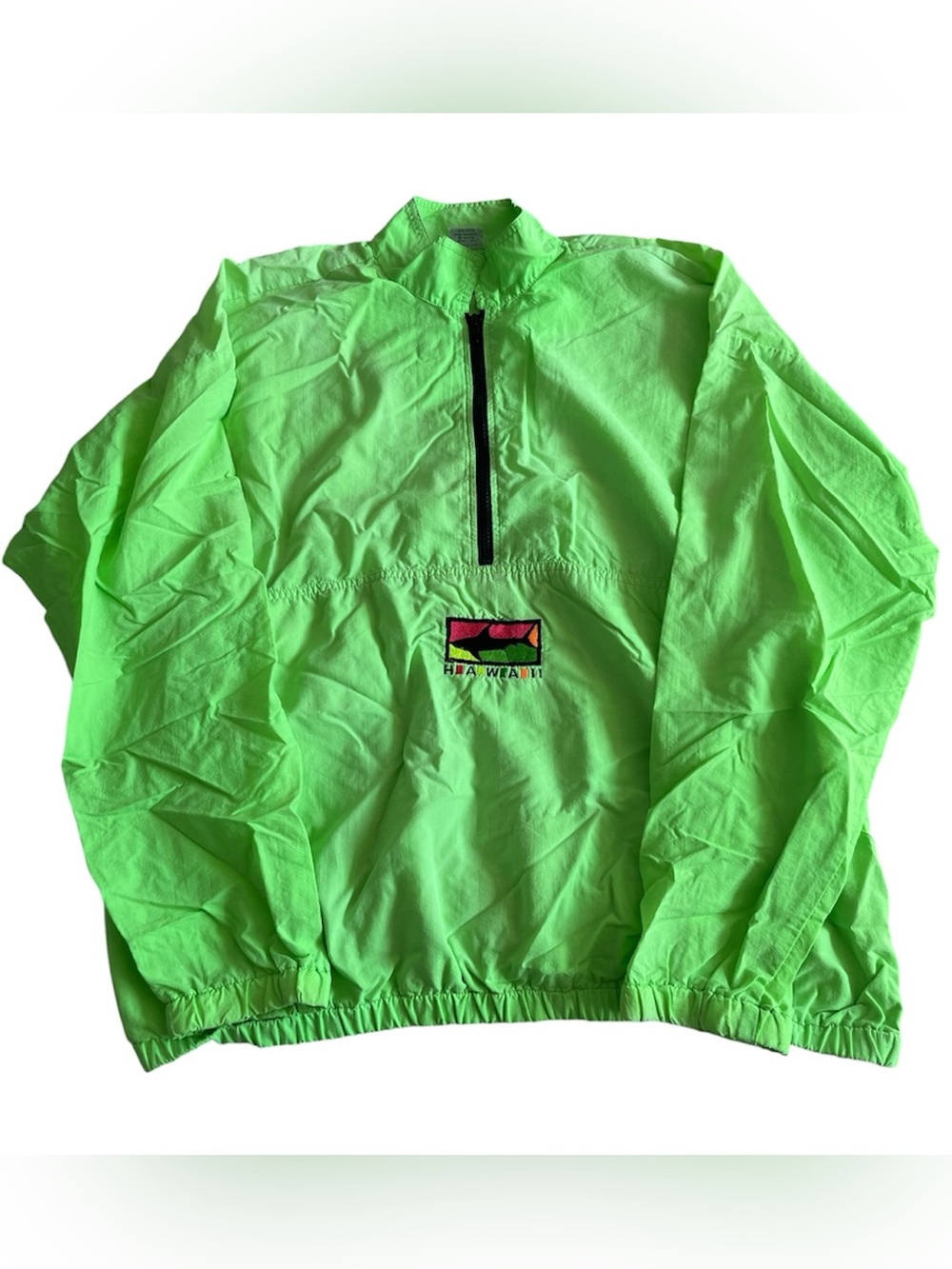 Vintage Crazy Shirt Hawaii Neon Green Half Zip Windbreaker Nylon Pullover Men XL